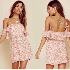 For Love & Lemons Aurora Mini Dress Pink Floral Print Ruffle size medium mini